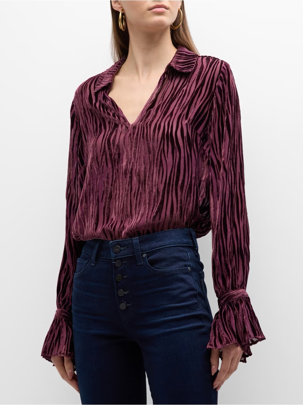 PAIGE Benet Devore Velvet Blouse in Aubergine